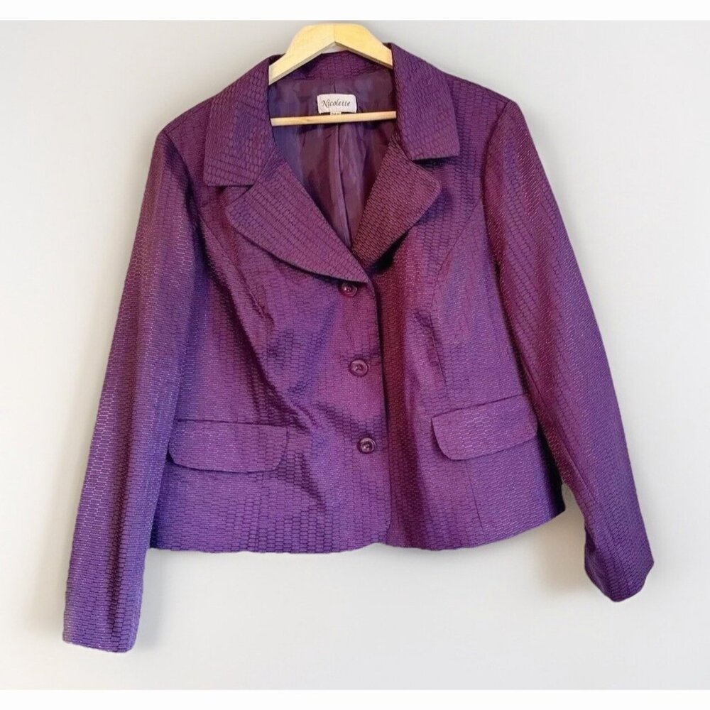 Nicolette Women’s 24W Blazer Metallic Jewel Tone Purple  Evening Holiday